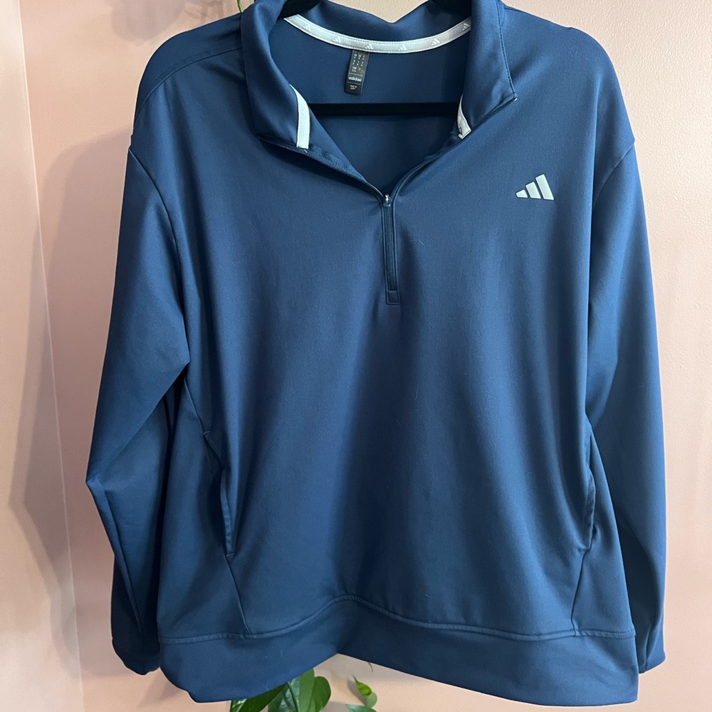 Ladies Adidas Navy Blue Quarter-Zip Pullover